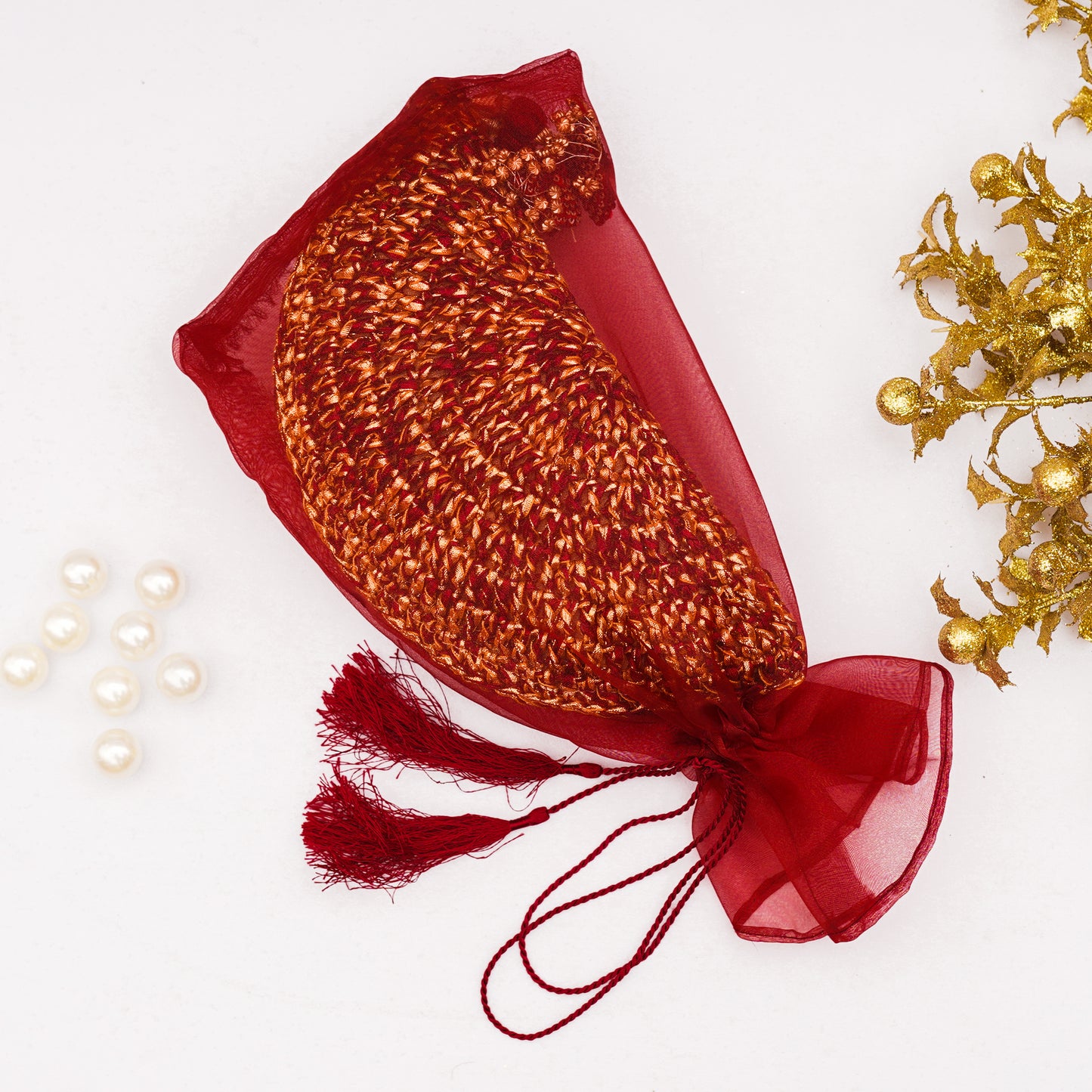 Golden/Maroon Gota Handbag